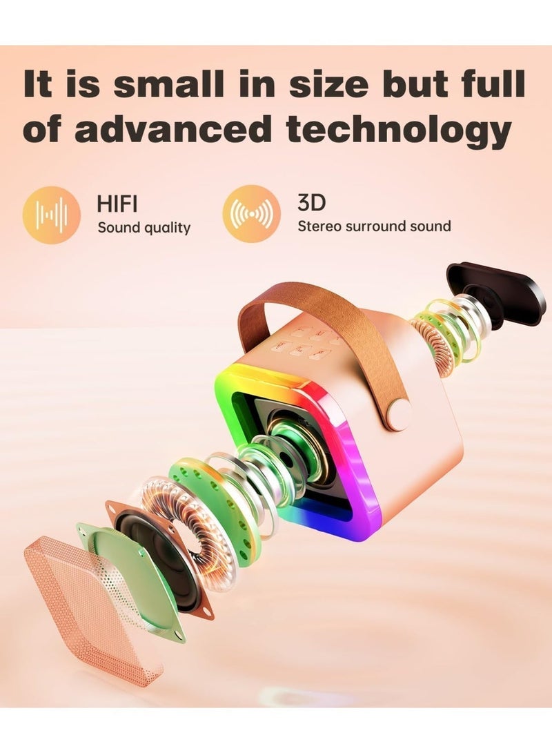 جهاز كاريوكي صغير للأطفال من عمر سنتين إلى ١٢ سنة، مكبر صوت كاريوكي لاسلكي محمول مع أضواء حفلات LED وميكروفونين لاسلكيين، هدية مثالية لأعياد الميلاد والعطلات للبنات والأولاد (K12-وردي) - Image 2